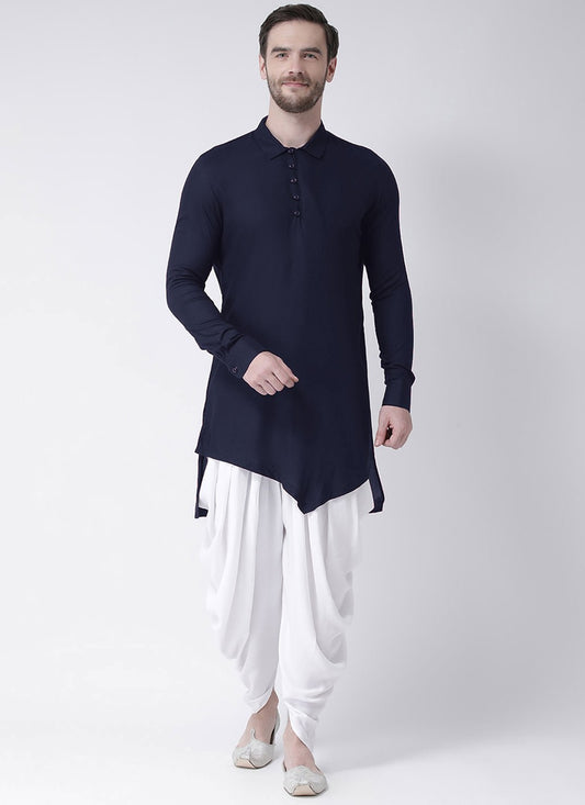 Plain Blended Cotton Navy Blue Kurta - M4554