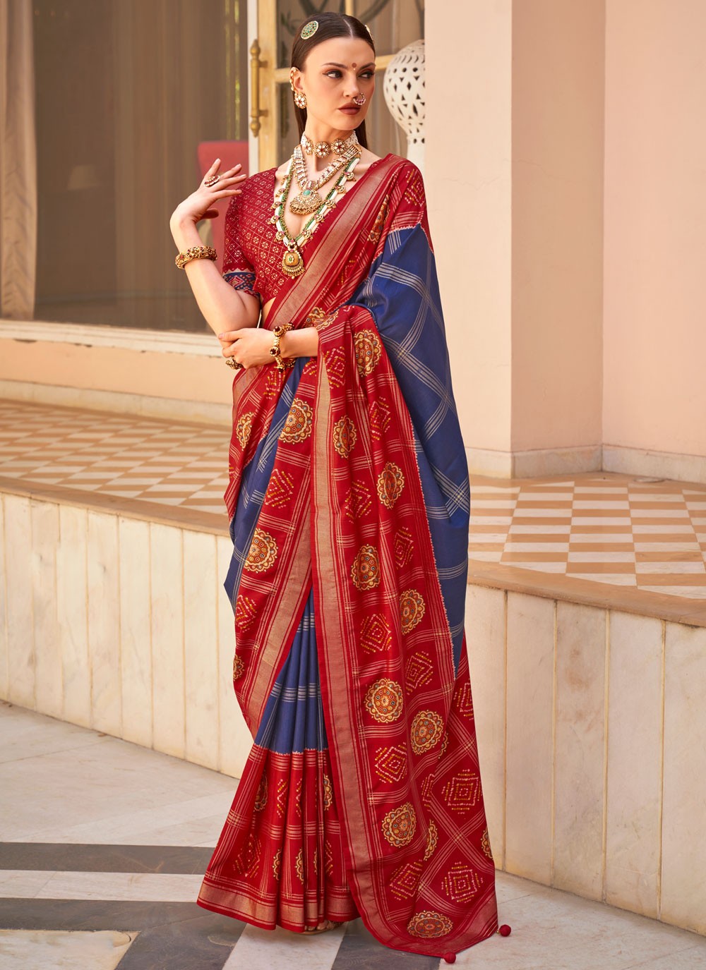 Contemporary Foliage Prints Silk Saree - S7561