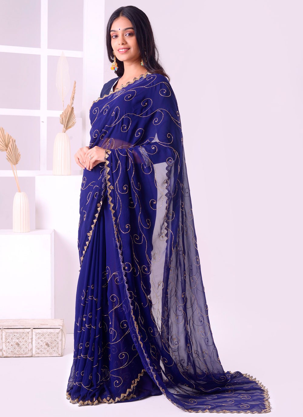 Classic Border Work Georgette Saree - S7887
