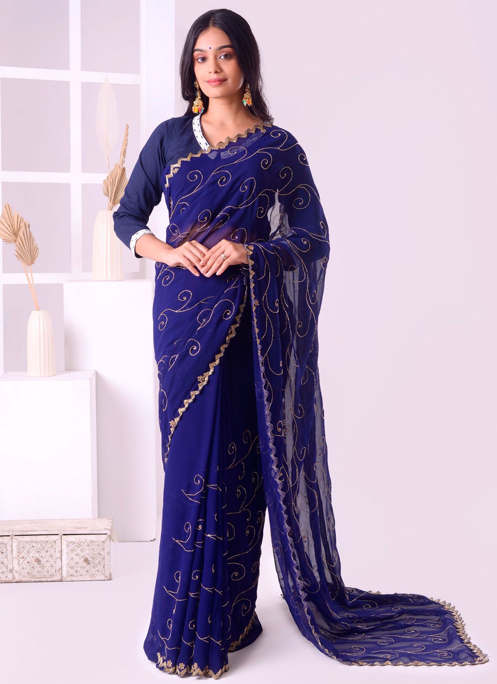 Classic Border Work Georgette Saree - S7887