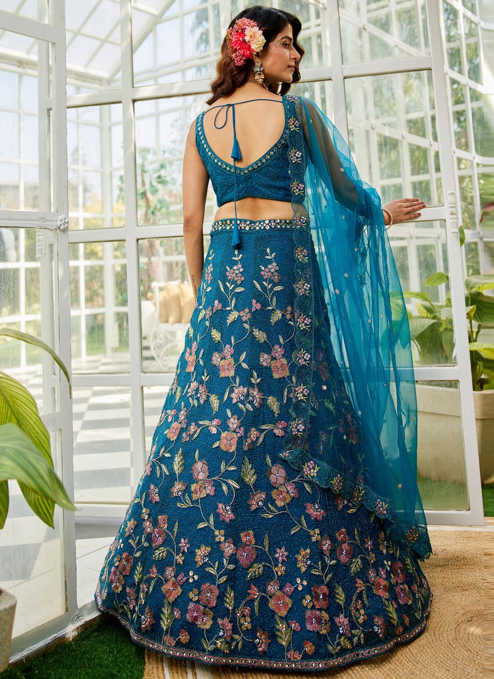 Beads Net Navy Blue Lehenga - L3377