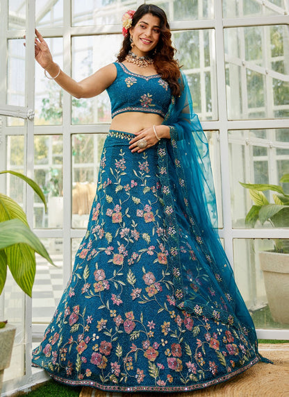 Beads Net Navy Blue Lehenga - L3377