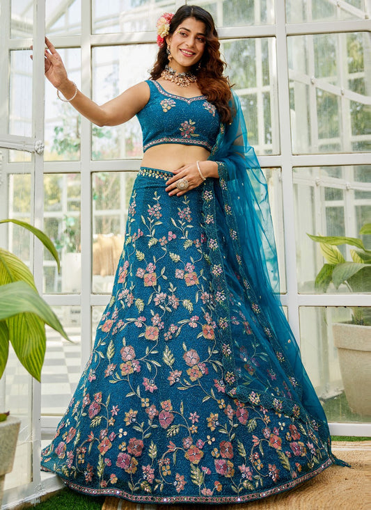 Beads Net Navy Blue Lehenga - L3377