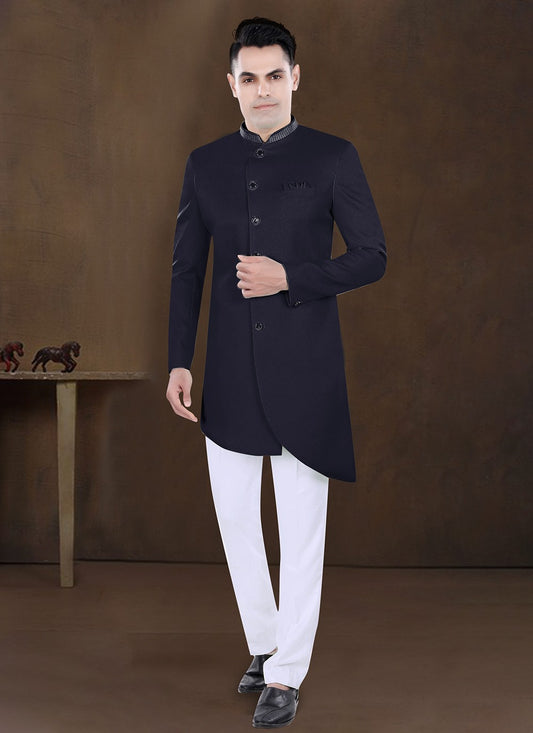 Embroidered Imported Navy Blue Indo Western - M8227
