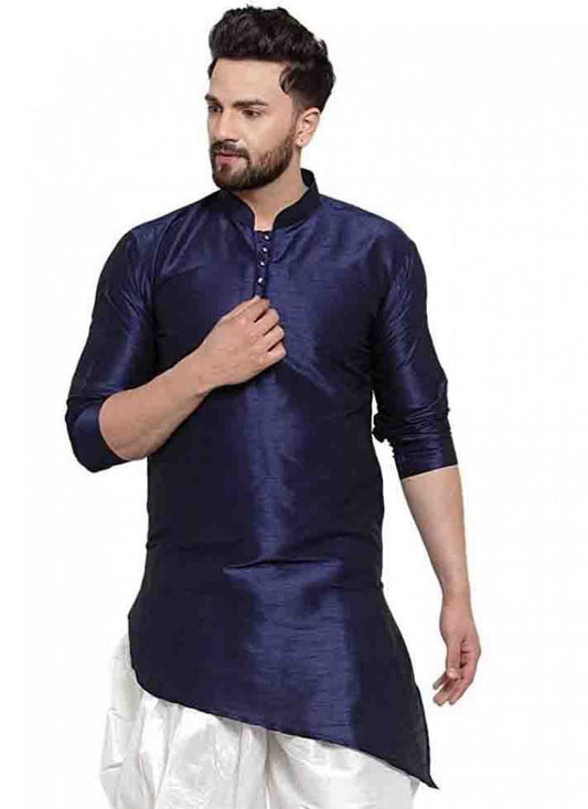 Plain Art Dupion Silk Navy Blue Kurta - M1575