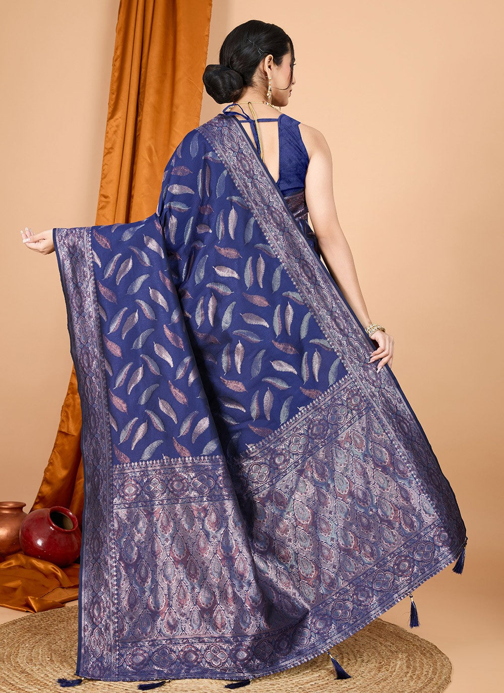 Woven Silk Navy Blue Trendy Saree S15095