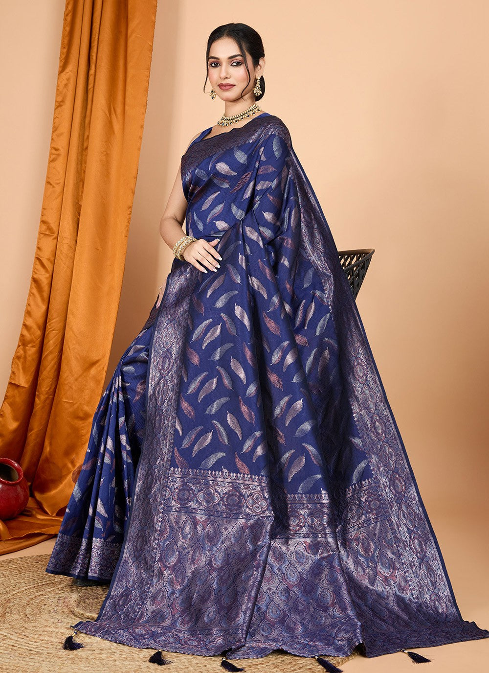 Woven Silk Navy Blue Trendy Saree S15095