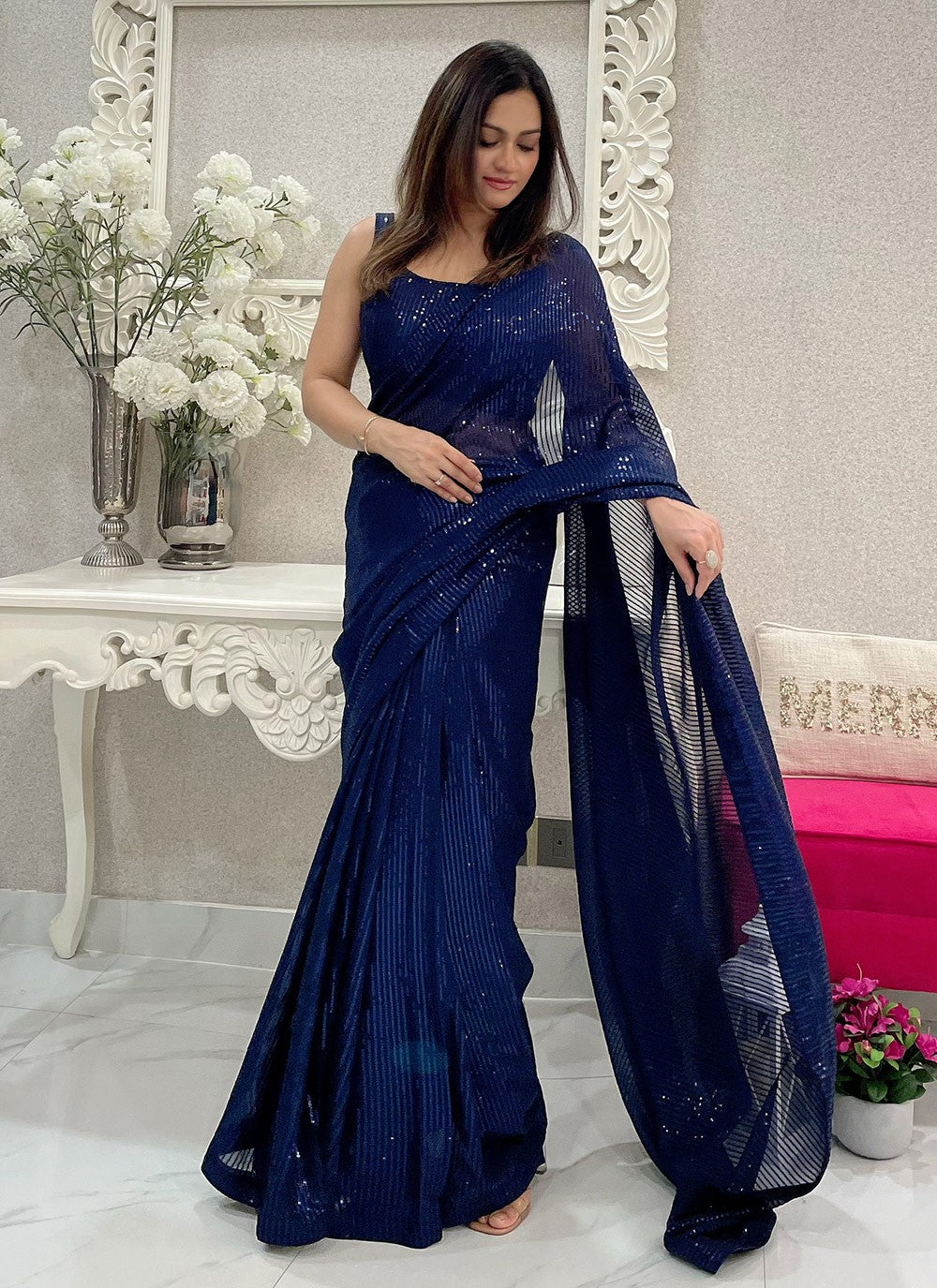Traditional Embroidered Georgette Saree - S8214
