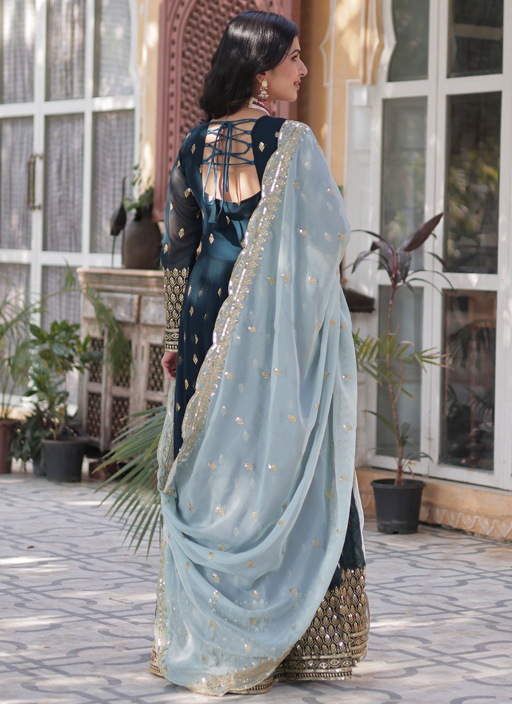 Embroidered Faux Georgette Gown - G1819