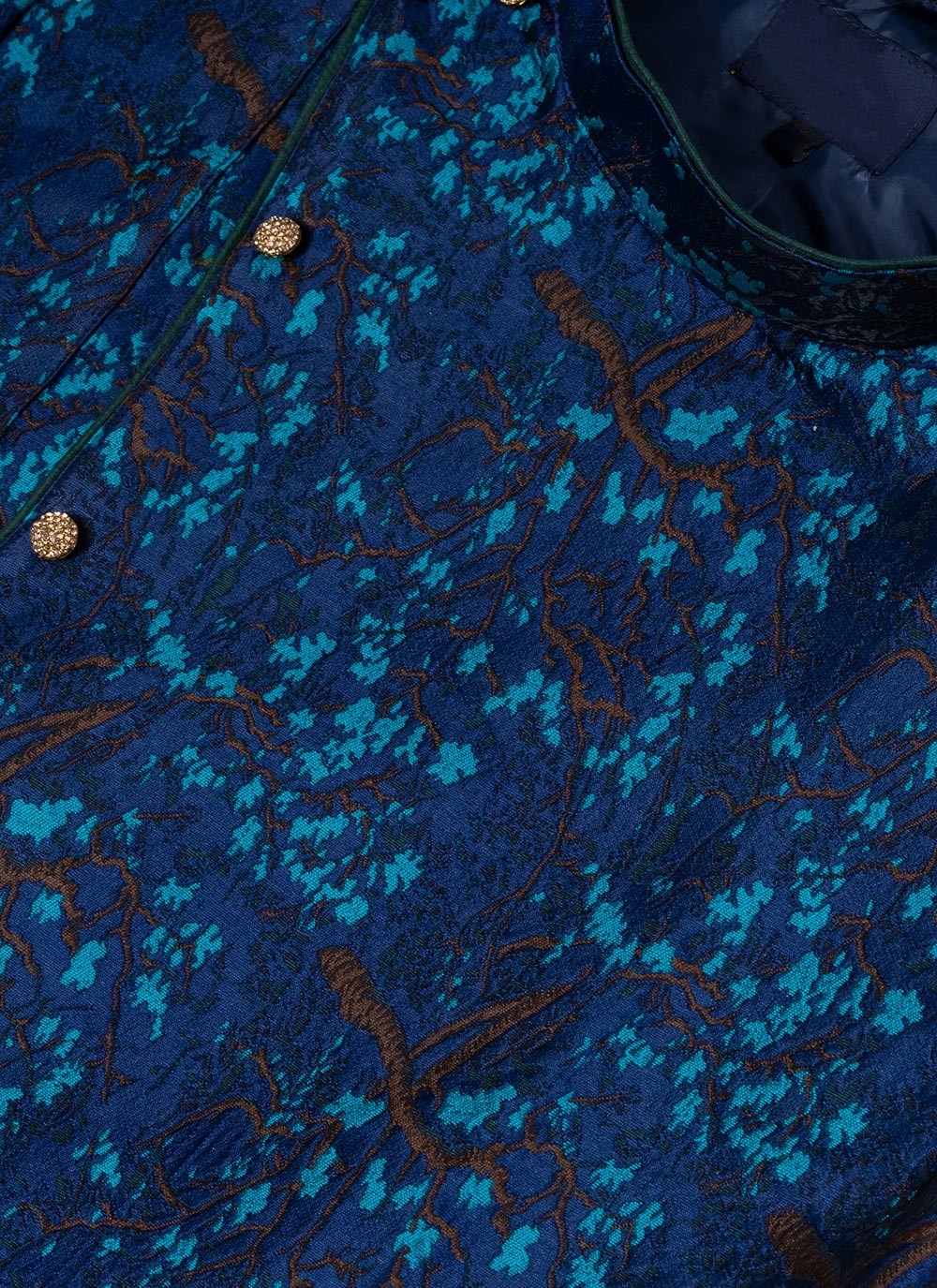 Embroidered Jacquard Silk Navy Blue Indo Western - M7046