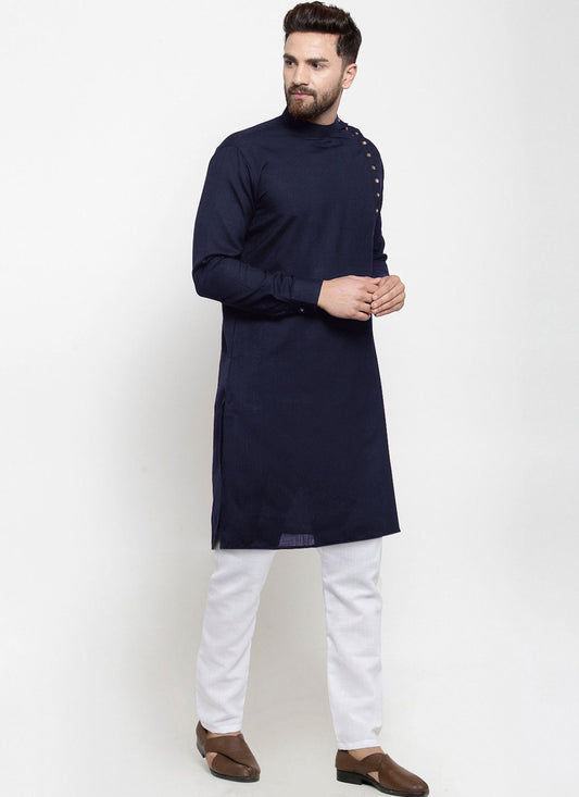 Plain Blended Cotton Navy Blue Kurta - M4546