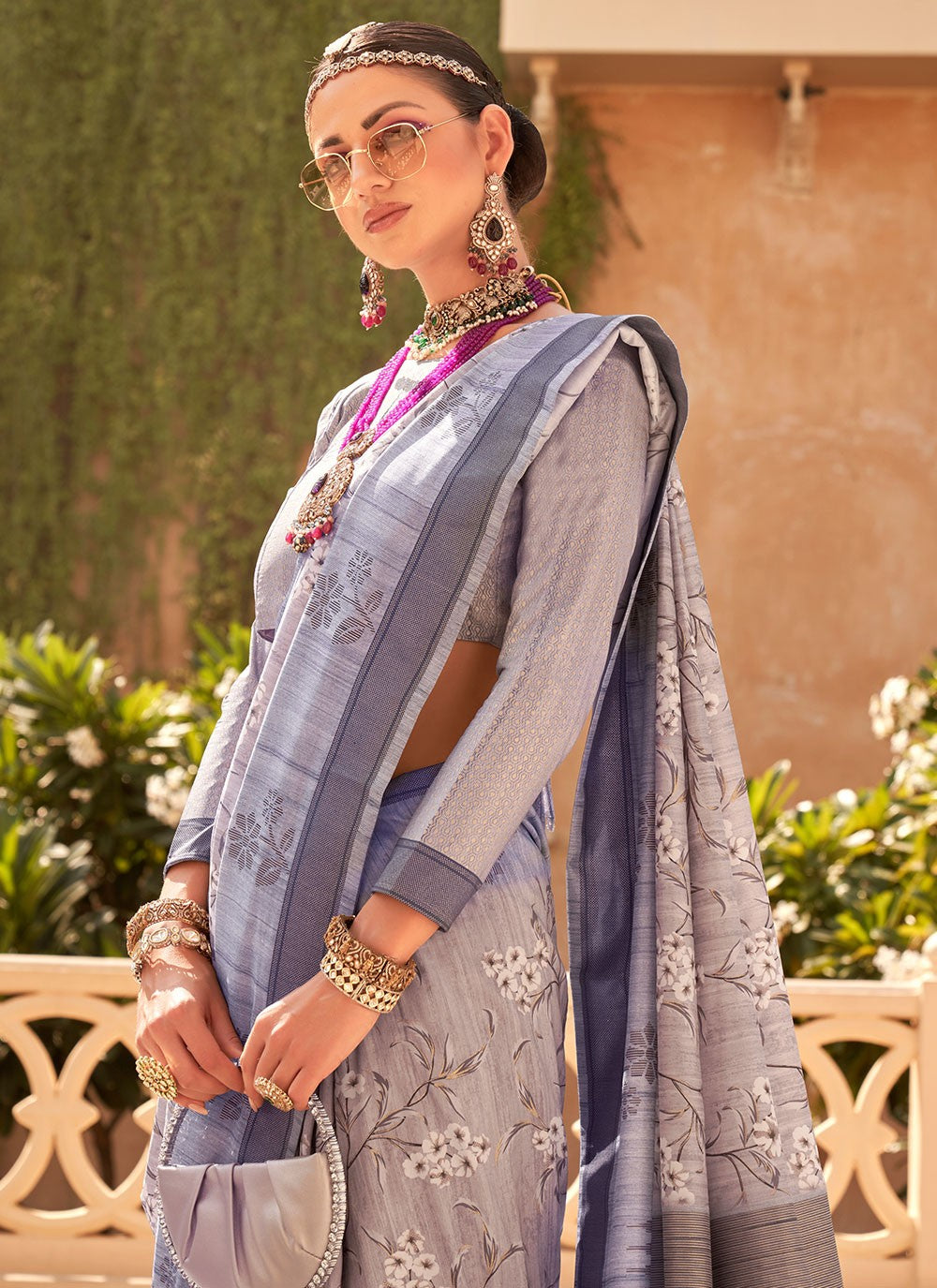 Classic Foliage Prints Raw Silk Saree - S7204