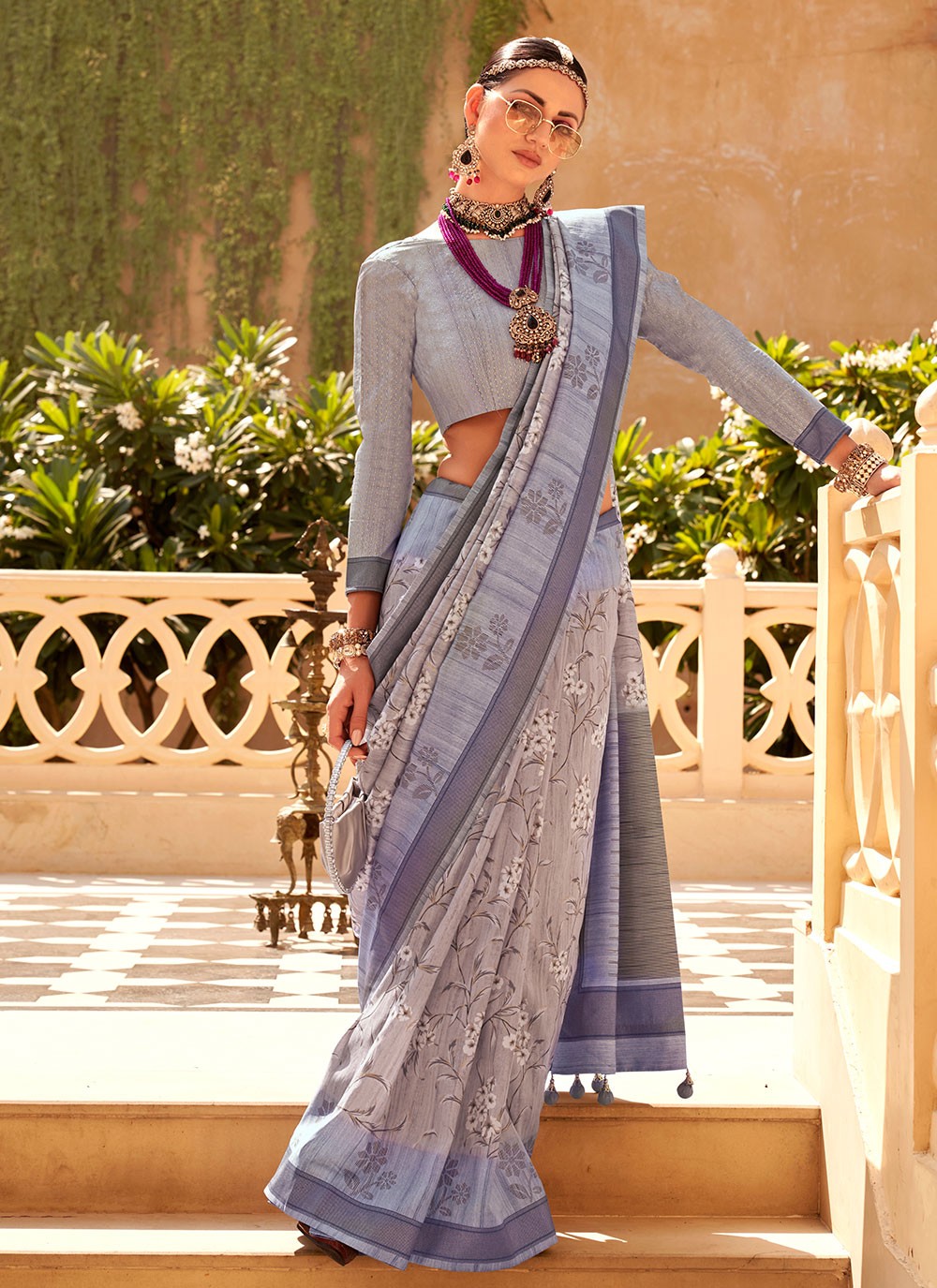 Classic Foliage Prints Raw Silk Saree - S7204