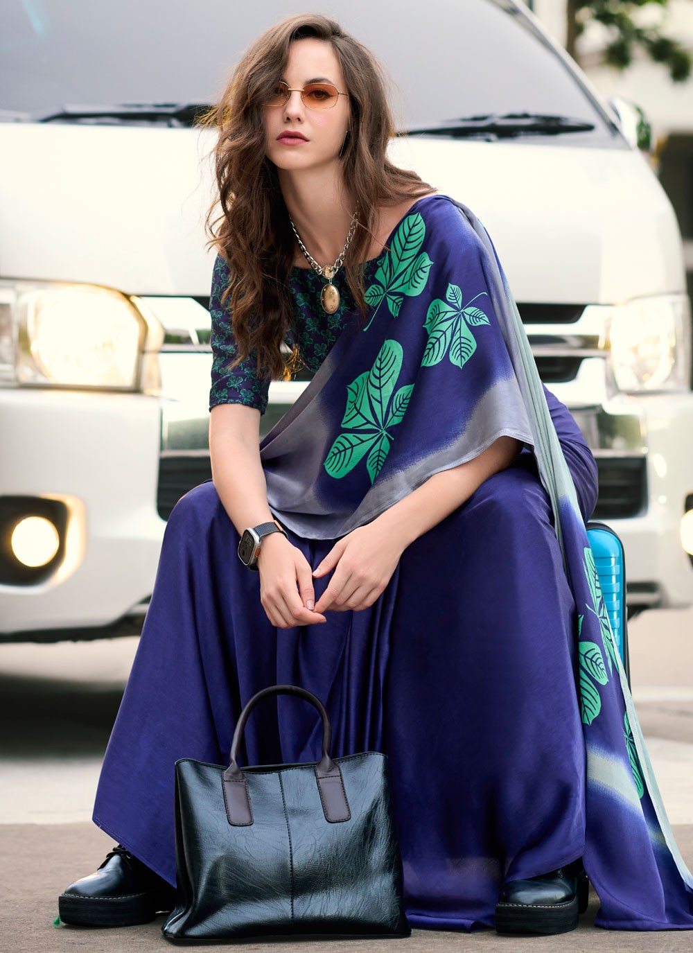 Classic Printed Satin Saree - S7498