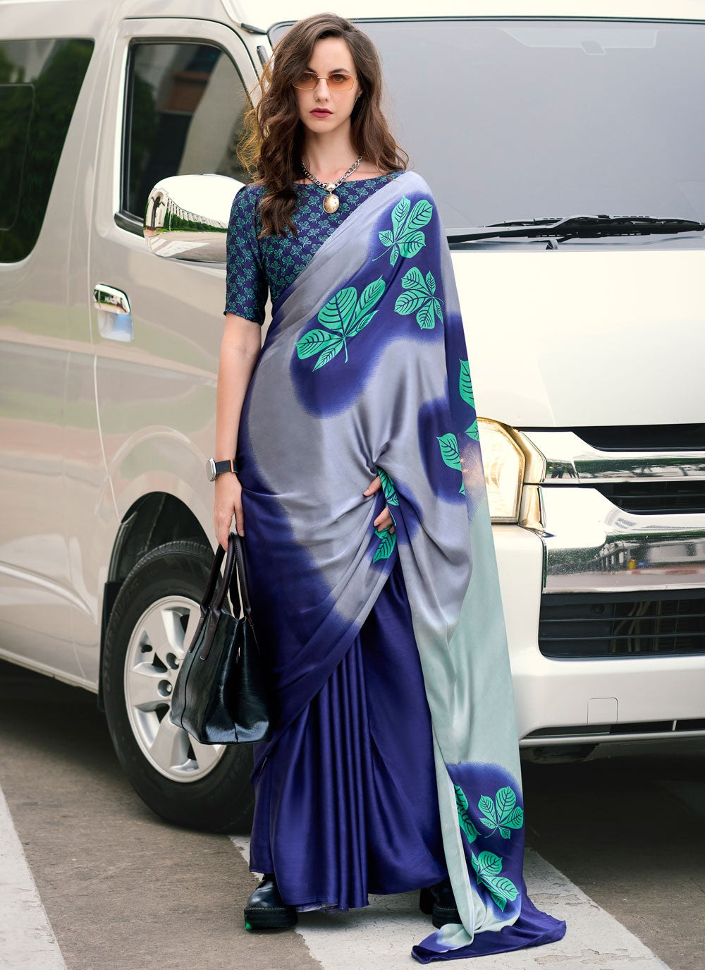 Classic Printed Satin Saree - S7498