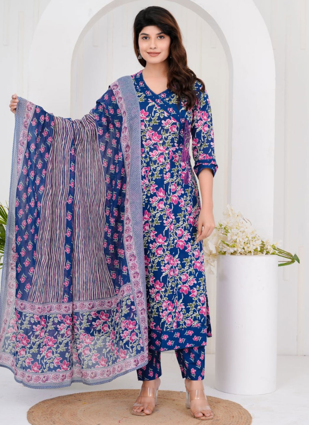 Salwar Suit Floral Printed Navy Blue Cotton T5677