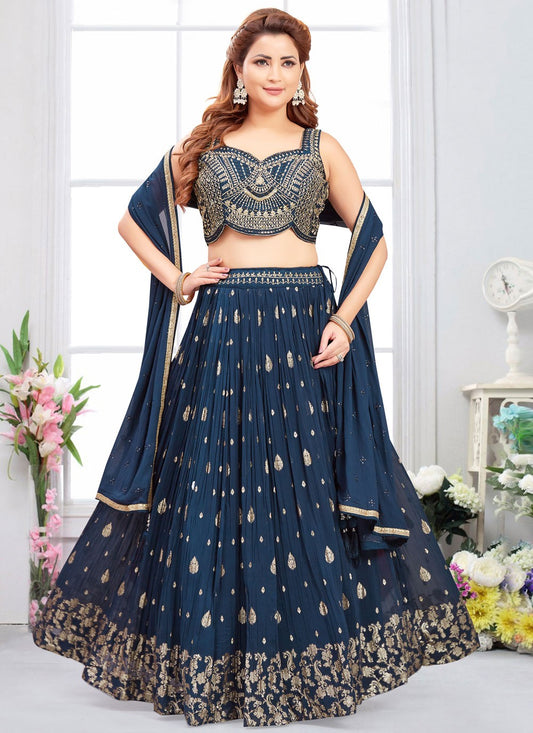 Jacquard Work Georgette Navy Blue Lehenga Choli L3478