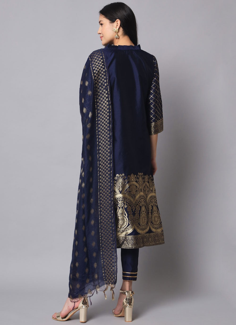 Salwar Suit Jacquard Work Navy Blue T7548