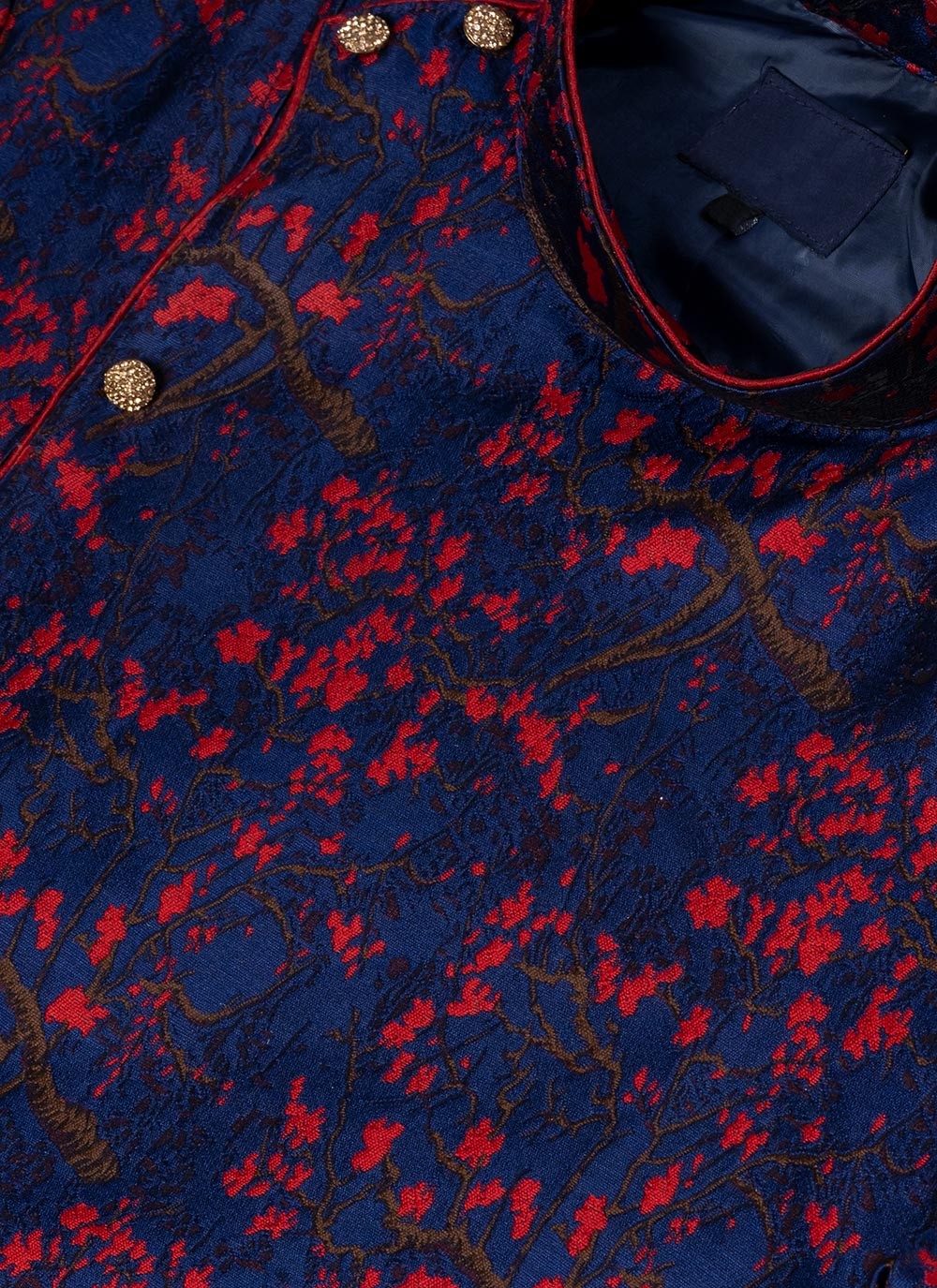 Embroidered Jacquard Silk Navy Blue Indo Western - M7044