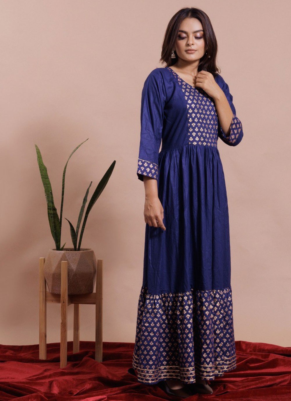 Jacquard Work Cotton , Rayon Gown - G1827