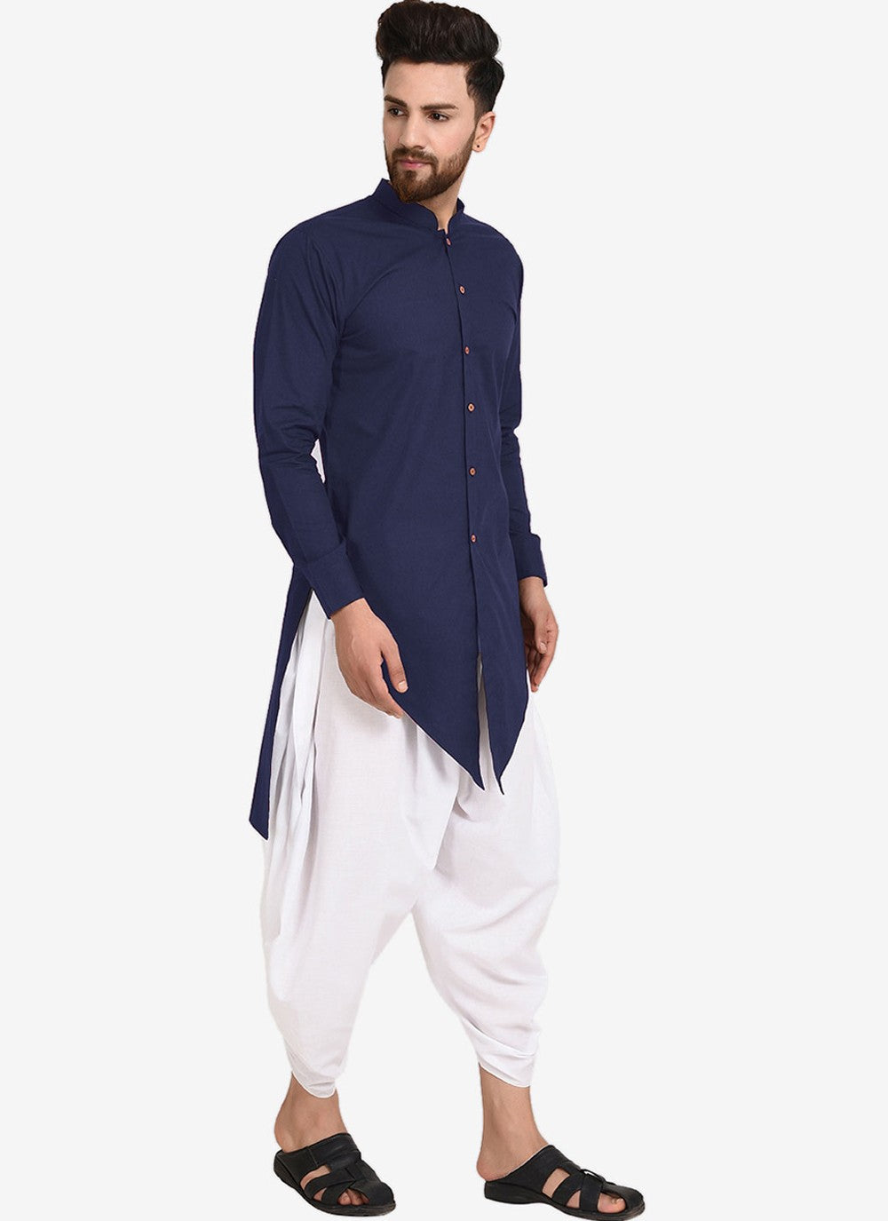 Plain Blended Cotton Navy Blue Dhoti Kurta - M4467