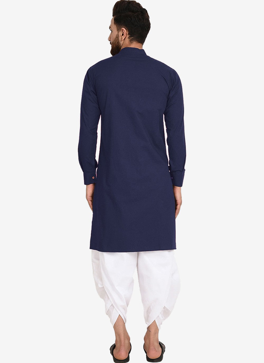 Plain Blended Cotton Navy Blue Dhoti Kurta - M4467