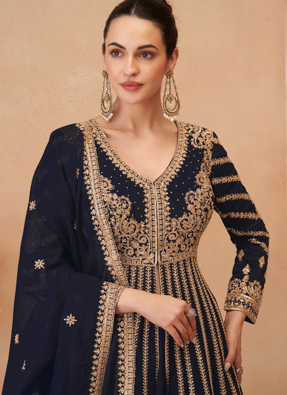Embroidered Chinon Navy Blue Lehenga Choli L3742