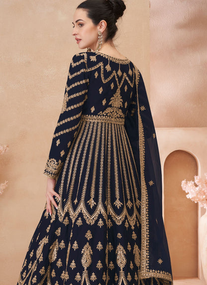 Embroidered Chinon Navy Blue Lehenga Choli L3742