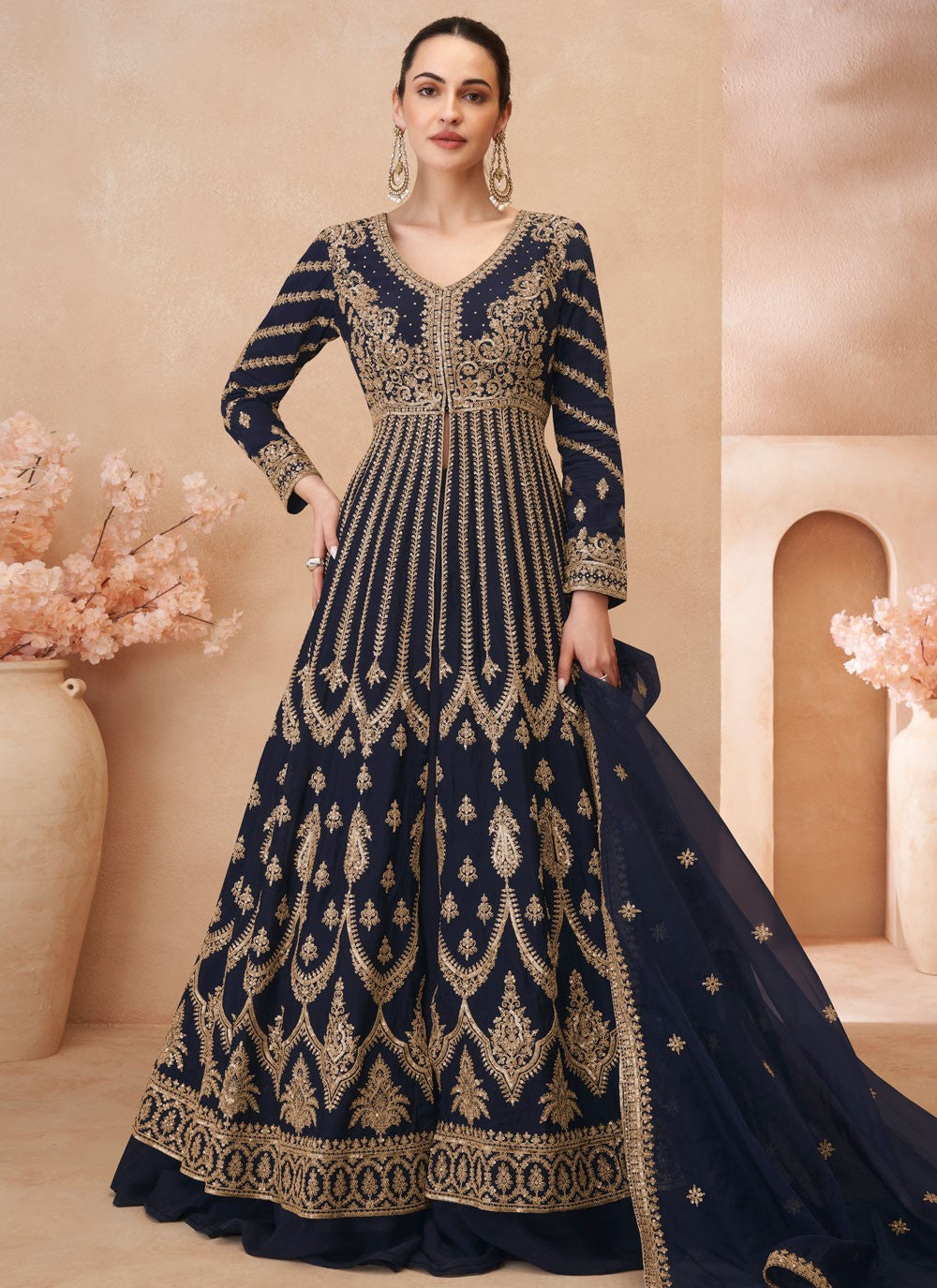 Embroidered Chinon Navy Blue Lehenga Choli L3742