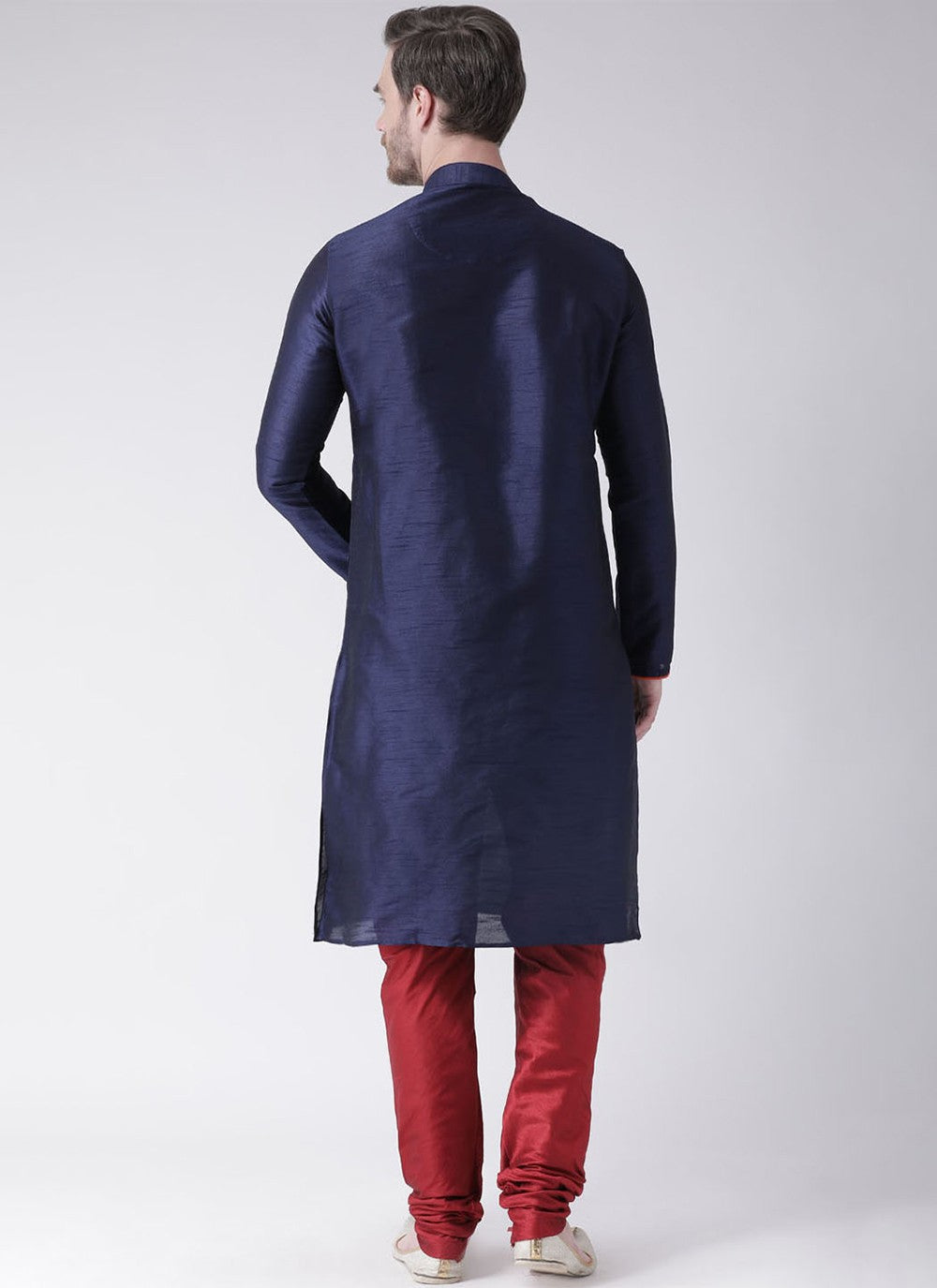 Embroidered Dupion Silk Navy Blue Kurta Pyjama - M3208