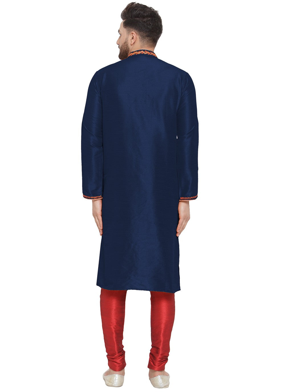 Embroidered Dupion Silk Navy Blue Kurta Pyjama - M7307