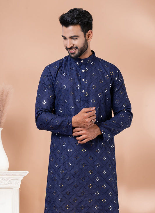 Mirror Cotton Navy Blue Kurta - M7821