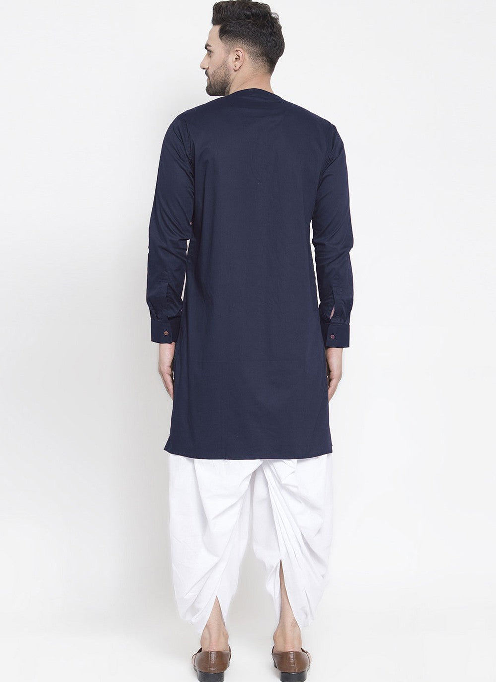 Plain Blended Cotton Navy Blue Dhoti Kurta - M4474