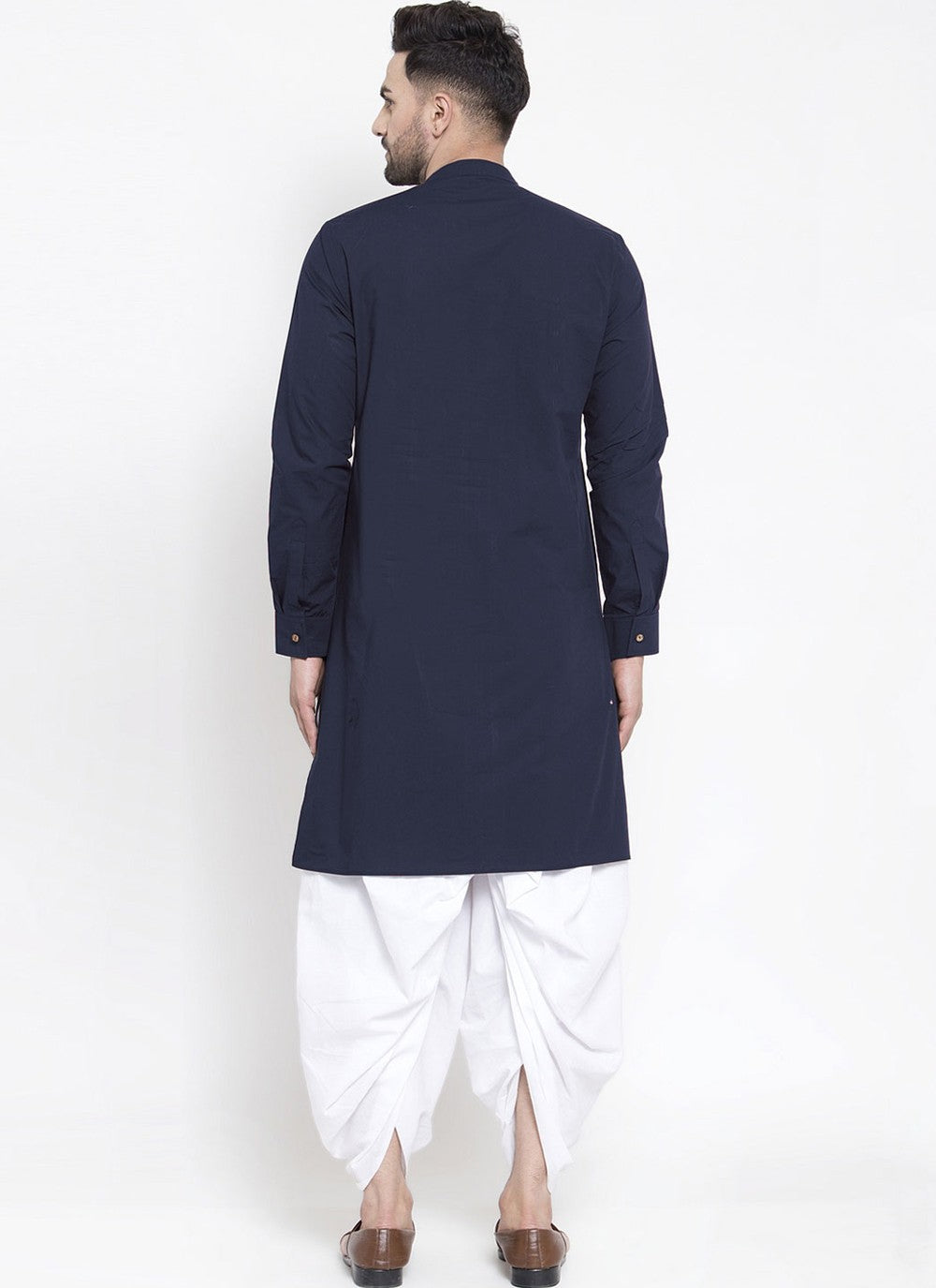 Plain Blended Cotton Navy Blue Dhoti Kurta - M4486