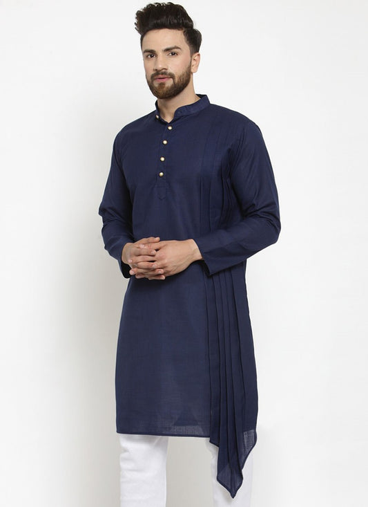 Plain Blended Cotton Navy Blue Kurta - M1964