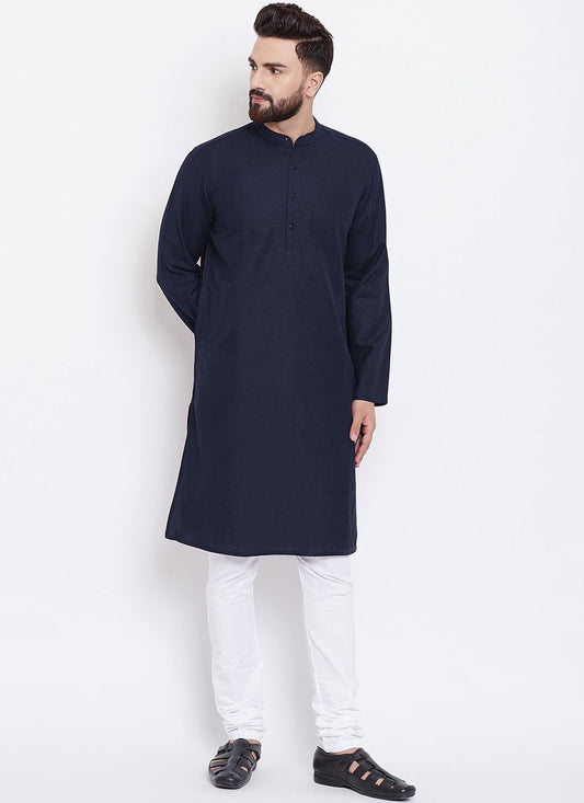 Plain Blended Cotton Navy Blue Kurta - M4531