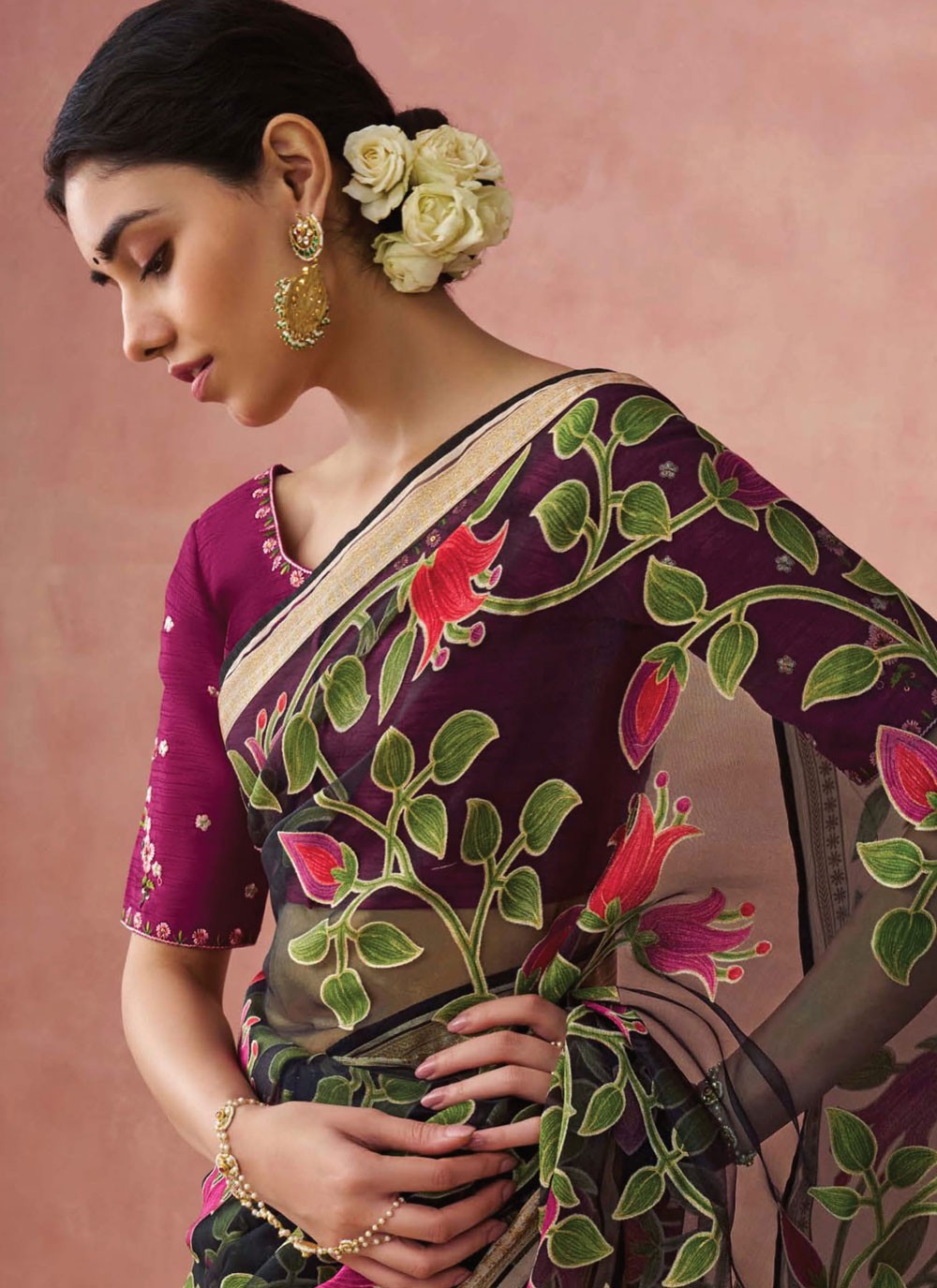 Classic Printed Brasso Saree - S7431