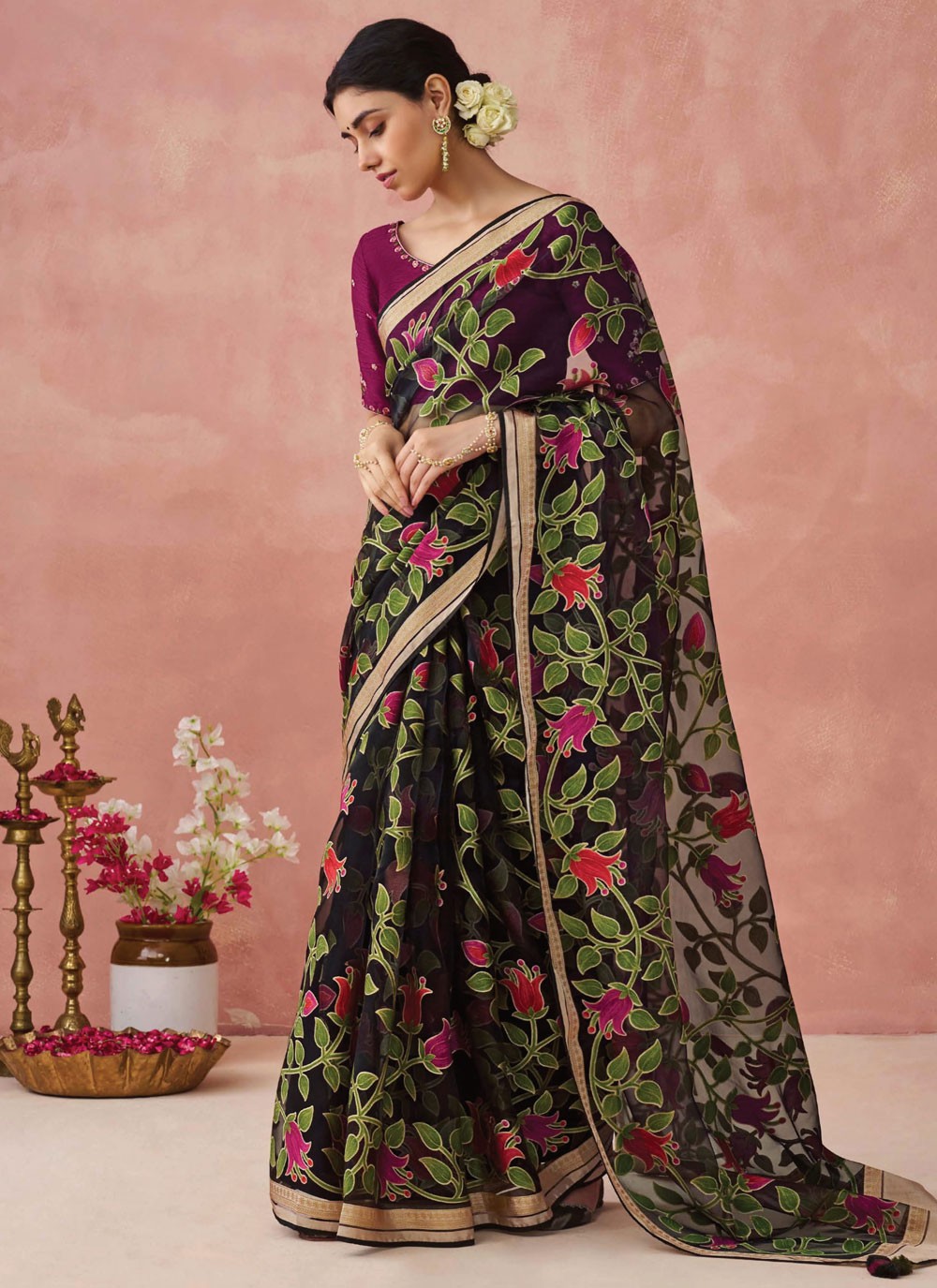 Classic Printed Brasso Saree - S7431