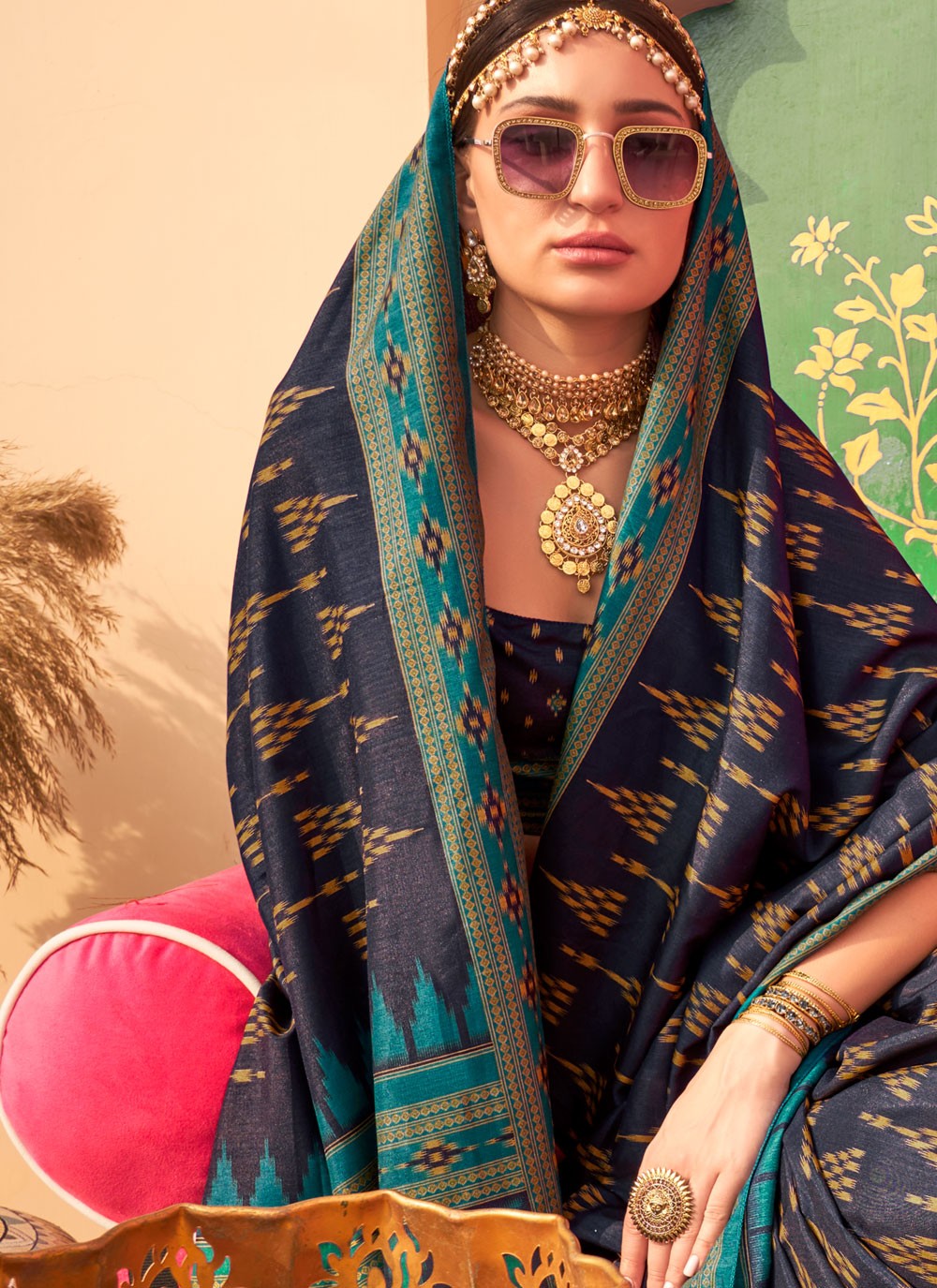 Classic Saree Printed Navy Blue Silk S12422
