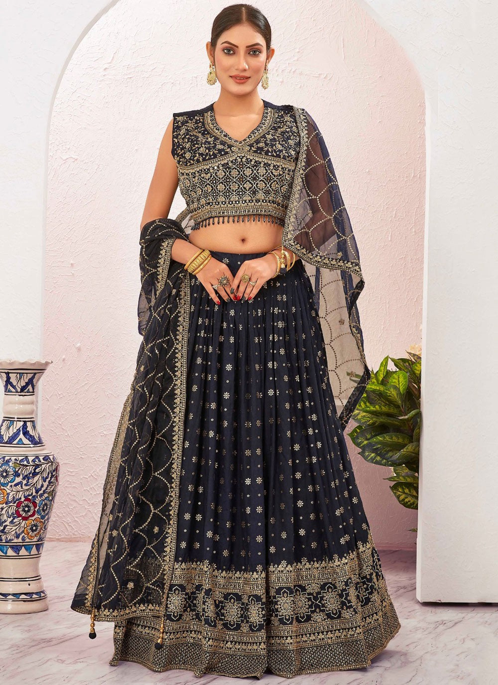 Embroidered Pure Dola Lehenga - L3088