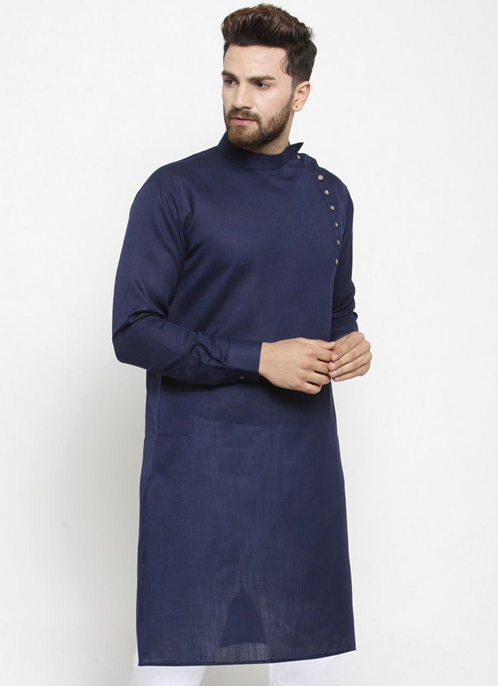 Plain Blended Cotton Navy Blue Kurta - M1963