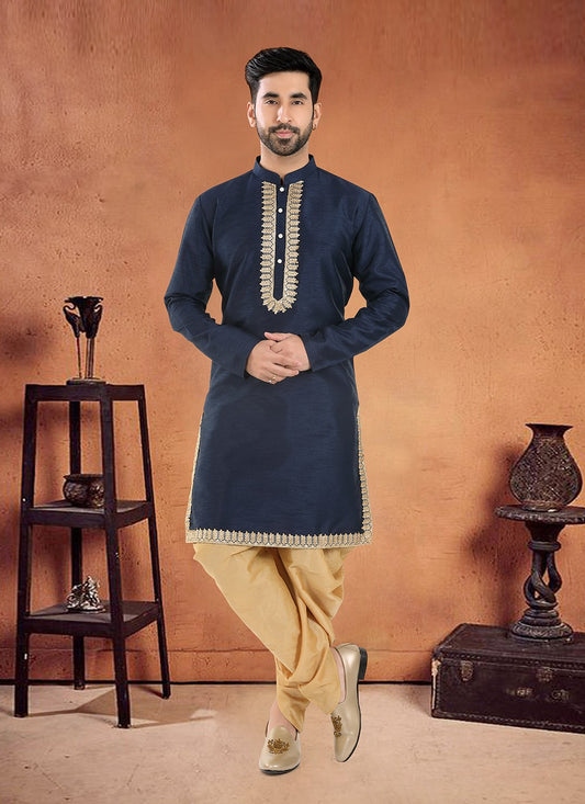 Designer Silk Navy Blue Sherwani - M8117
