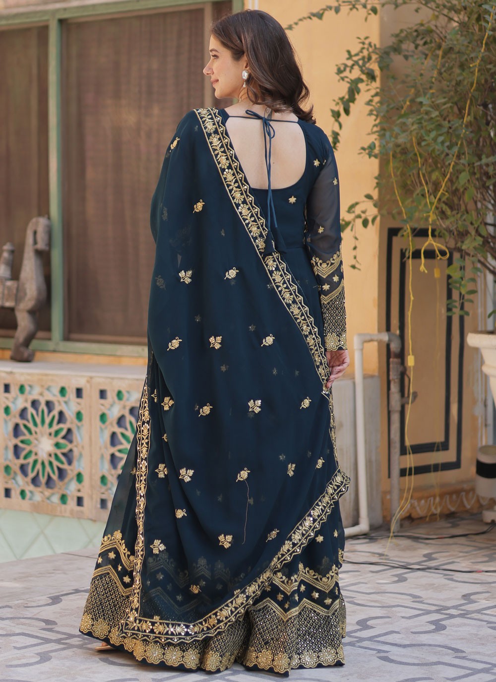Embroidered Faux Georgette Gown - G1817