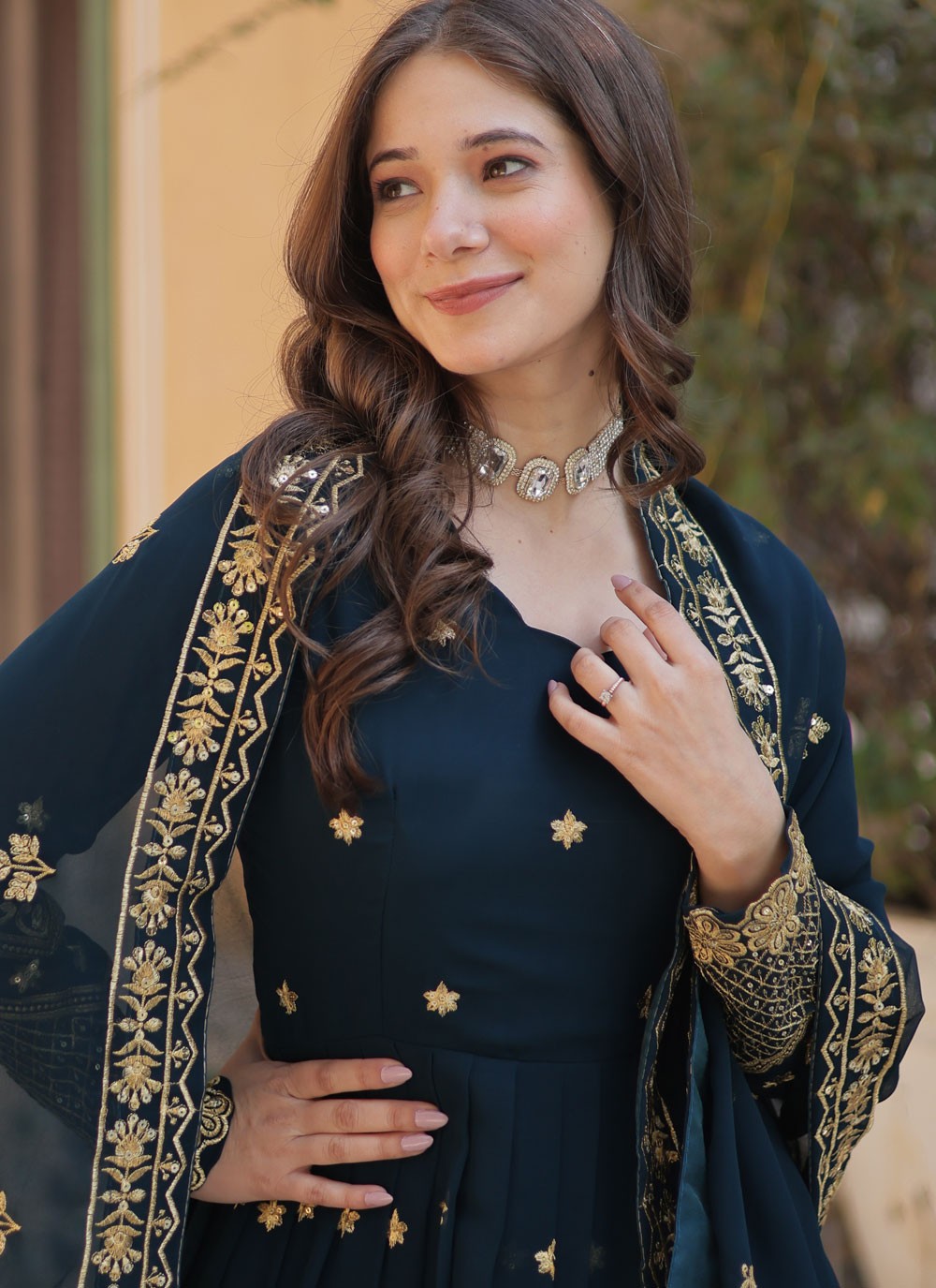 Embroidered Faux Georgette Gown - G1817