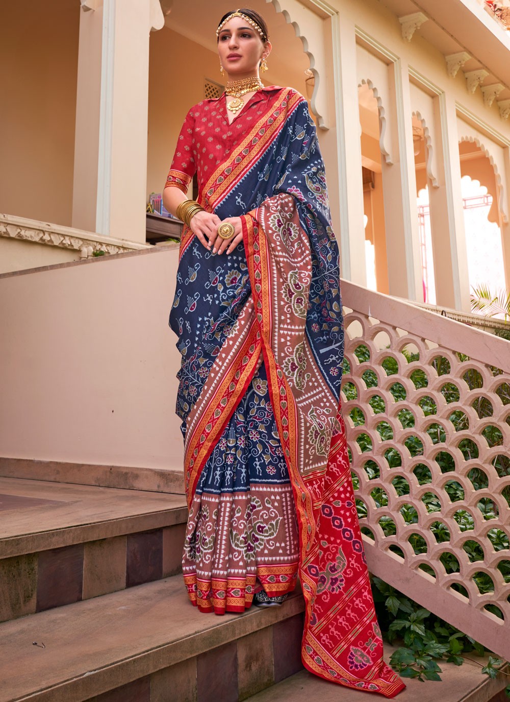 Classic Saree Printed Navy Blue Silk S12789