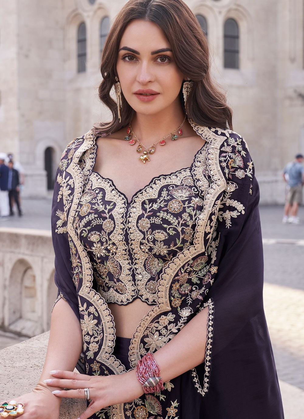 Salwar Suit Embroidered Navy Blue Silk T5766