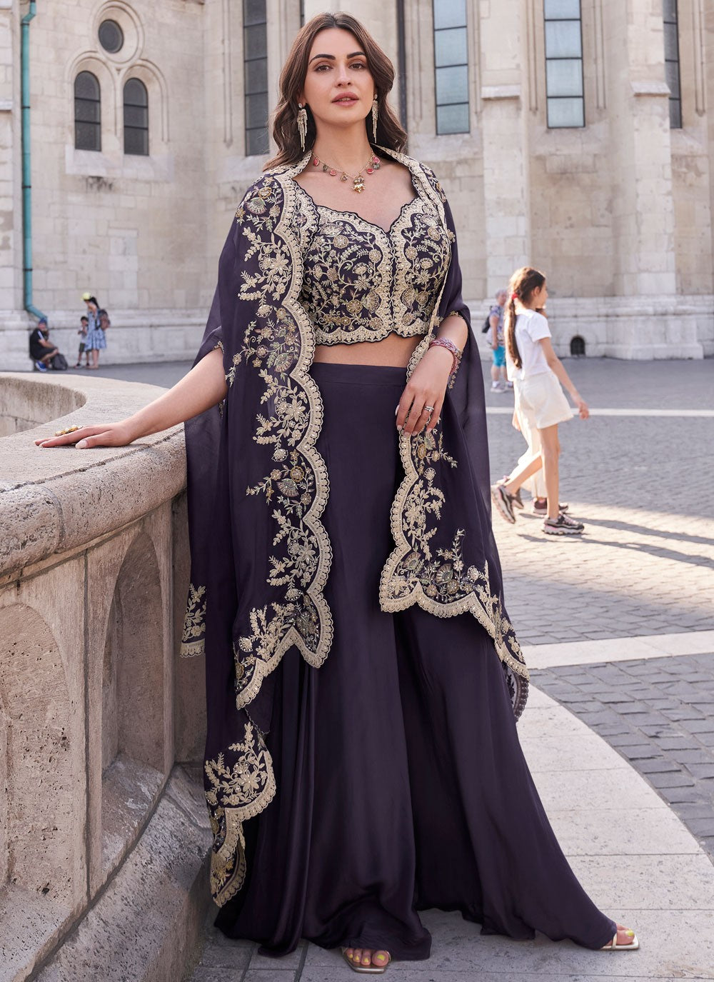 Salwar Suit Embroidered Navy Blue Silk T5766