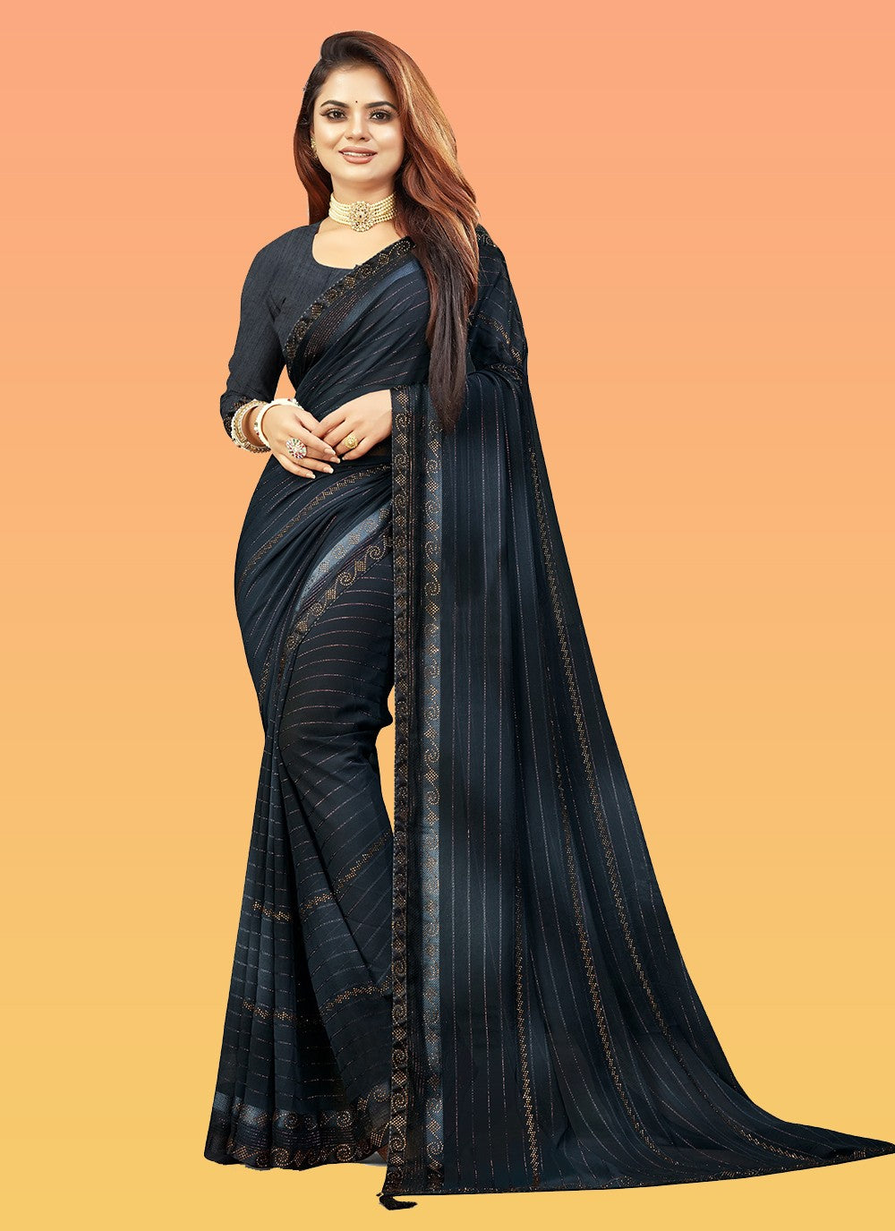 Trendy Stones Fancy Fabric Saree - S3429