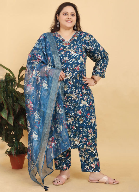 Salwar Suit Foliage Prints Navy Blue Viscose T5111
