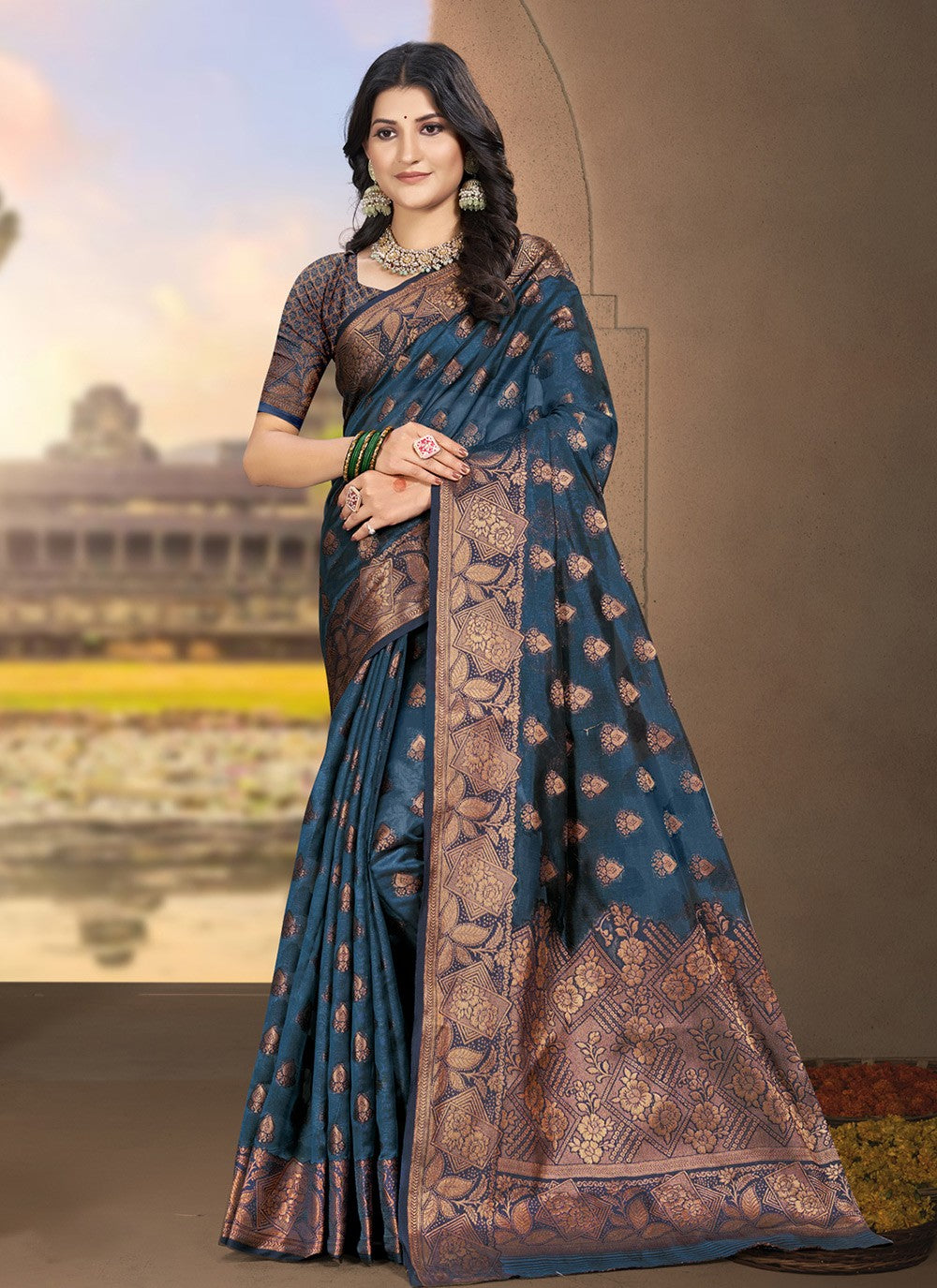 Trendy Saree Woven Navy Blue Silk S12757